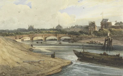 Pont de la Concorde en het Palais des Tuileries vanaf de Cours la Reine, 1823